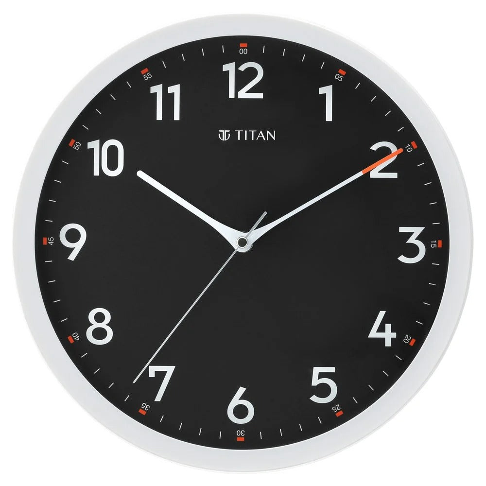 Titan Contemporary Black Wall Clock with Silent Sweep Technology - 30 cm x 30 cm (Medium)