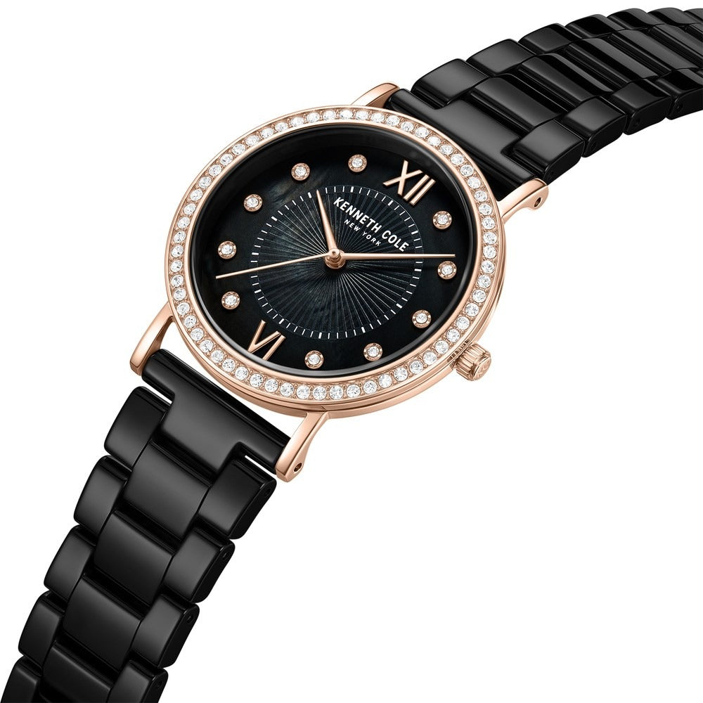 Kenneth Cole Quartz Analog Black Dial Black Ceramic Strap Watch For Women