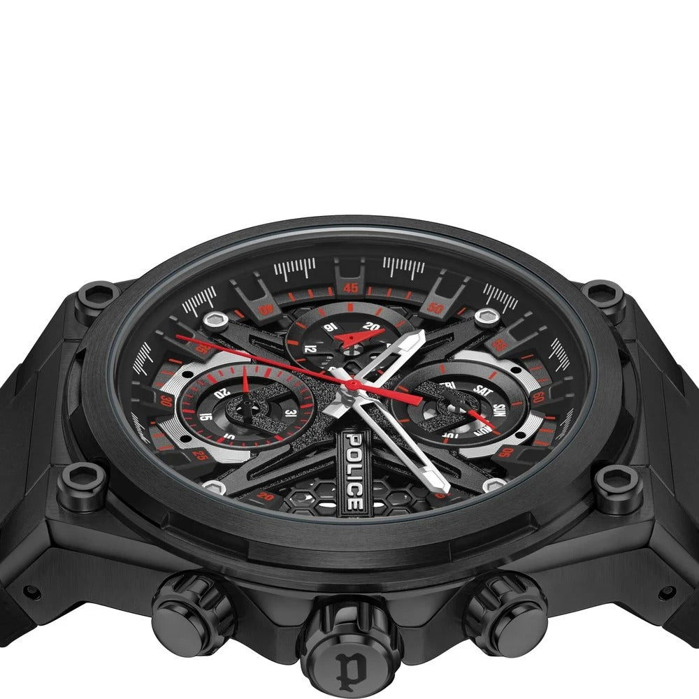 Police Multifunction Black Dial Silicone Strap Watch For Men