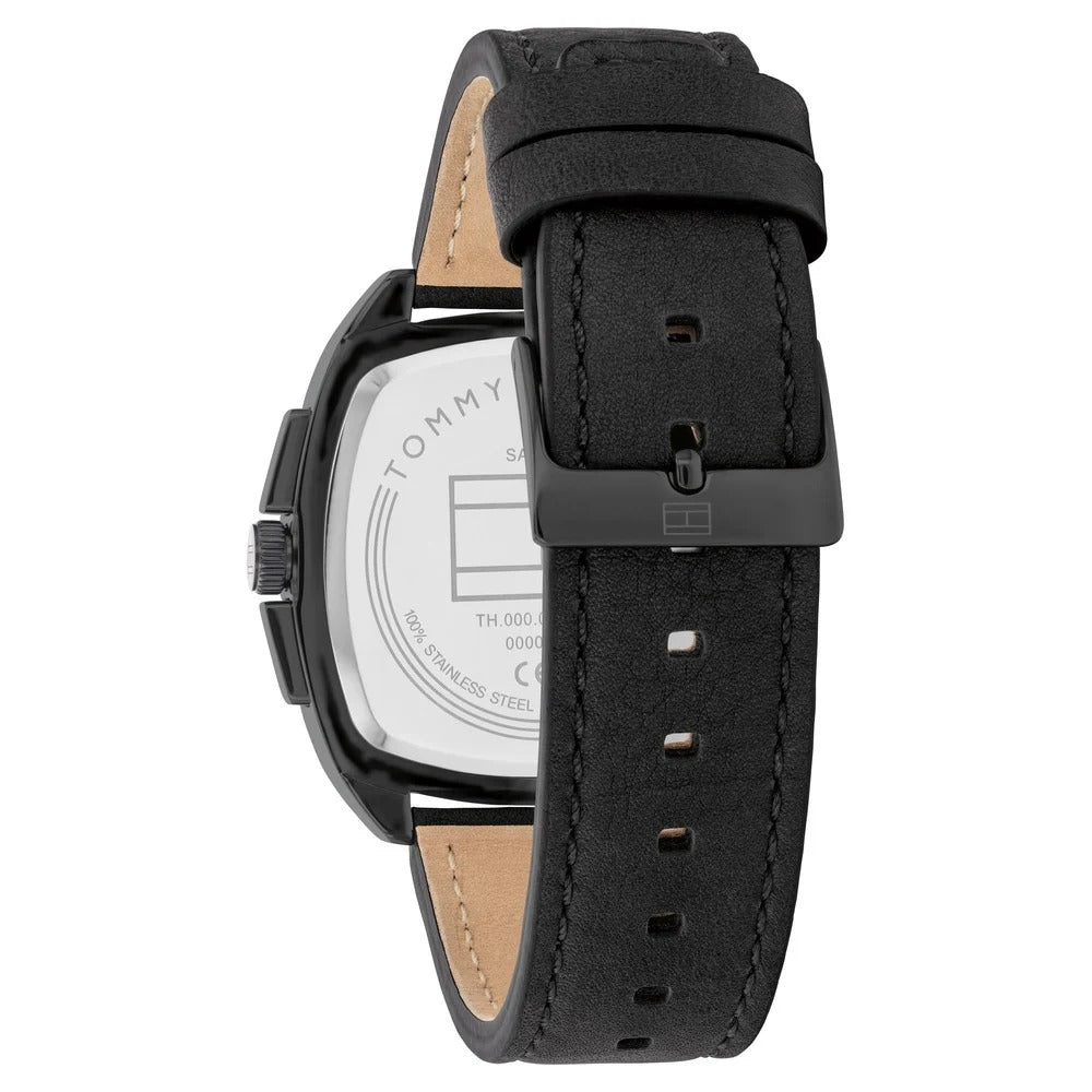 Tommy Hilfiger Multifunction Black Dial Black Leather Strap Watch for Men