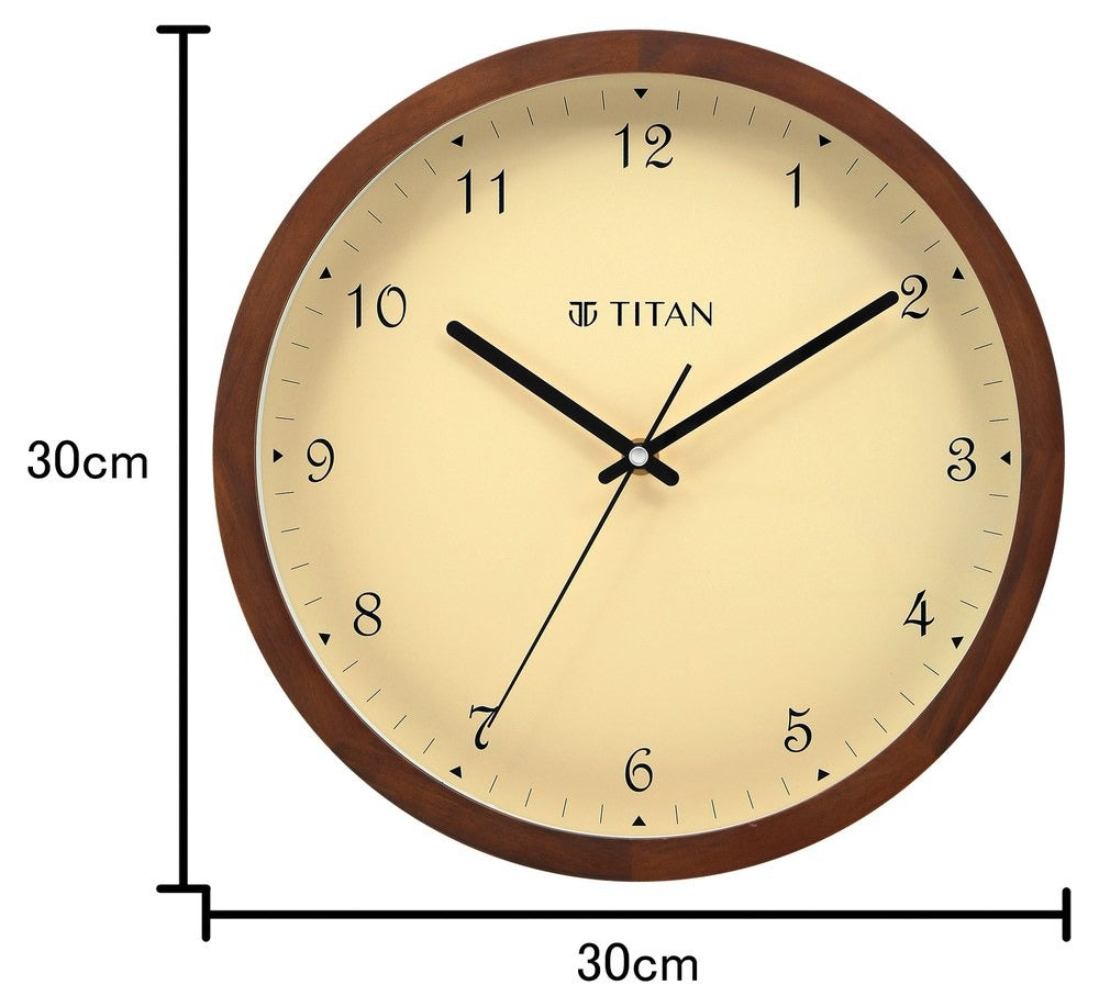 Titan Wooden Wall Clock Brown Dial with Silent Sweep - 30 cm x 30 cm (Medium)