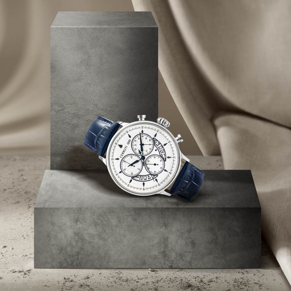 Cerruti 1881 White Dial Leather Strap Watch for Men