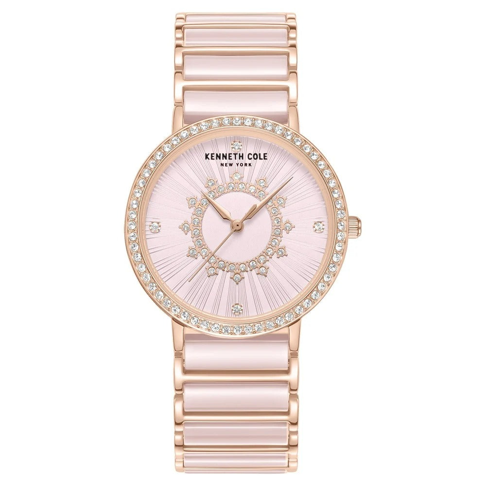 Kenneth Cole Quartz Analog Pink Dial Pink Stainless Steel & Ceramic Strap Watch For Women