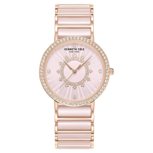 Kenneth Cole Quartz Analog Pink Dial Pink Stainless Steel & Ceramic Strap Watch For Women