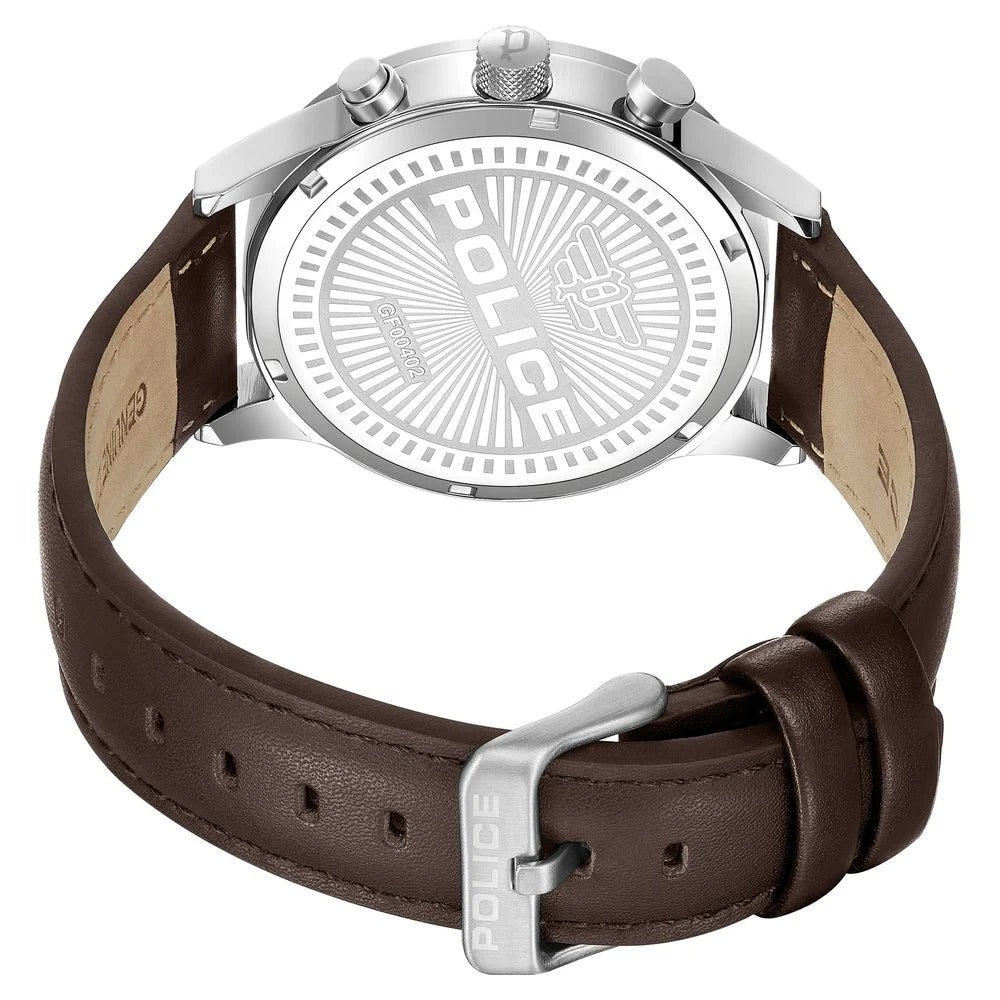 Police Quartz Multifunction Grey Dial Brown Leather Strap Watch For Men
