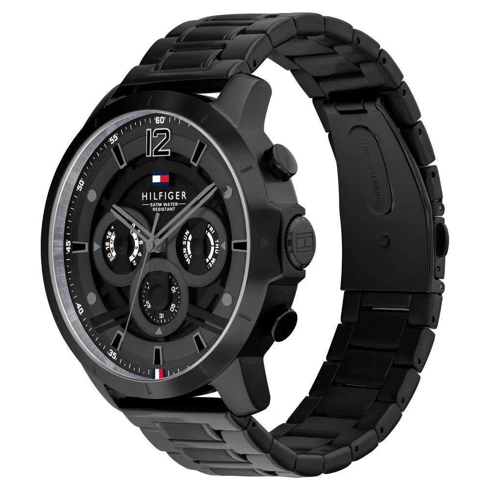 Tommy Hilfiger Multifunction Black Dial Stainless Steel Strap Watch for Men