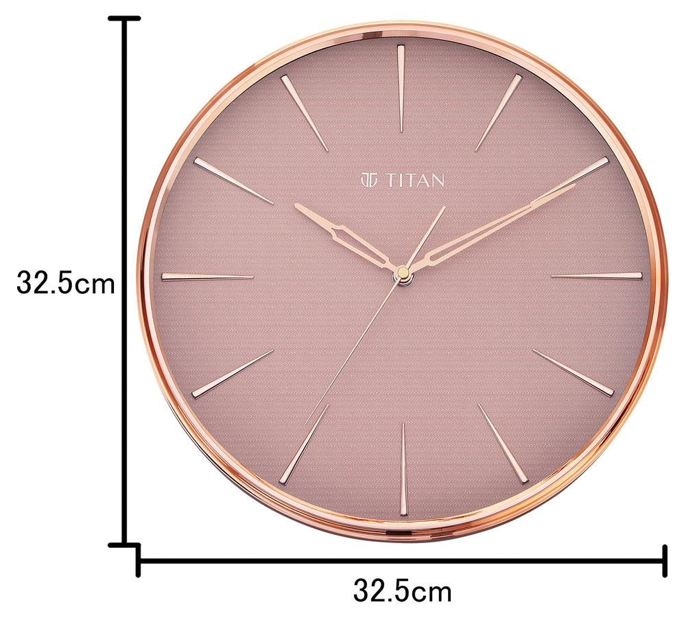Titan Contemporary Rustic Pink Wall Clock in a Glossy Finish with a Textured Dial 32.5 x 32.5 cm (Medium)