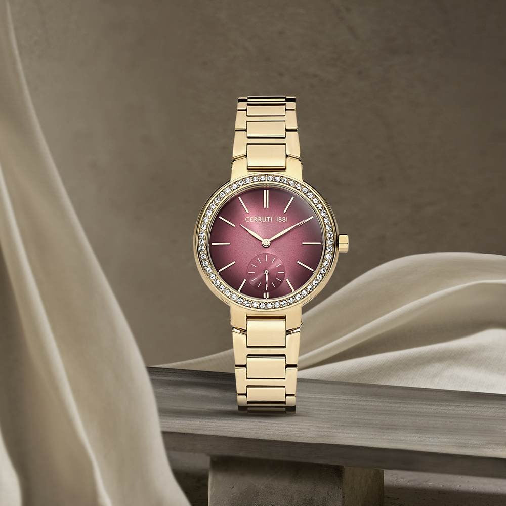 Cerruti 1881 Quartz Multifunction Red Dial Stainless Steel Strap Watch for Women