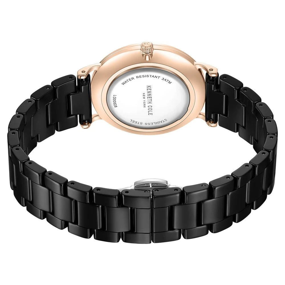Kenneth Cole Quartz Analog Black Dial Black Ceramic Strap Watch For Women