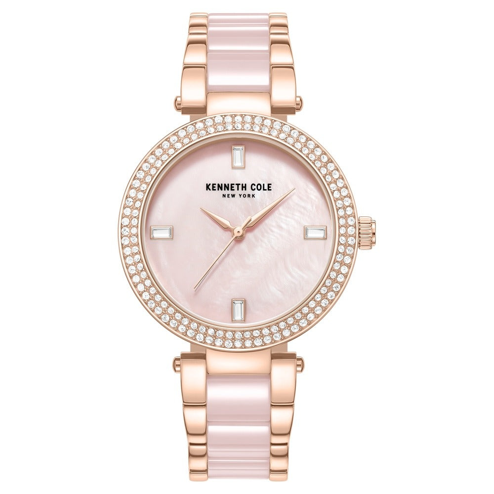 Kenneth Cole Quartz Analog Pink Dial Pink Stainless Steel & Ceramic Strap Watch For Women
