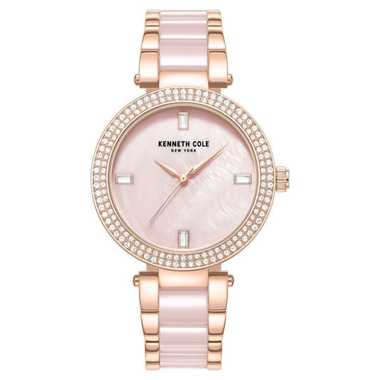 Kenneth Cole Quartz Analog Pink Dial Pink Stainless Steel & Ceramic Strap Watch For Women