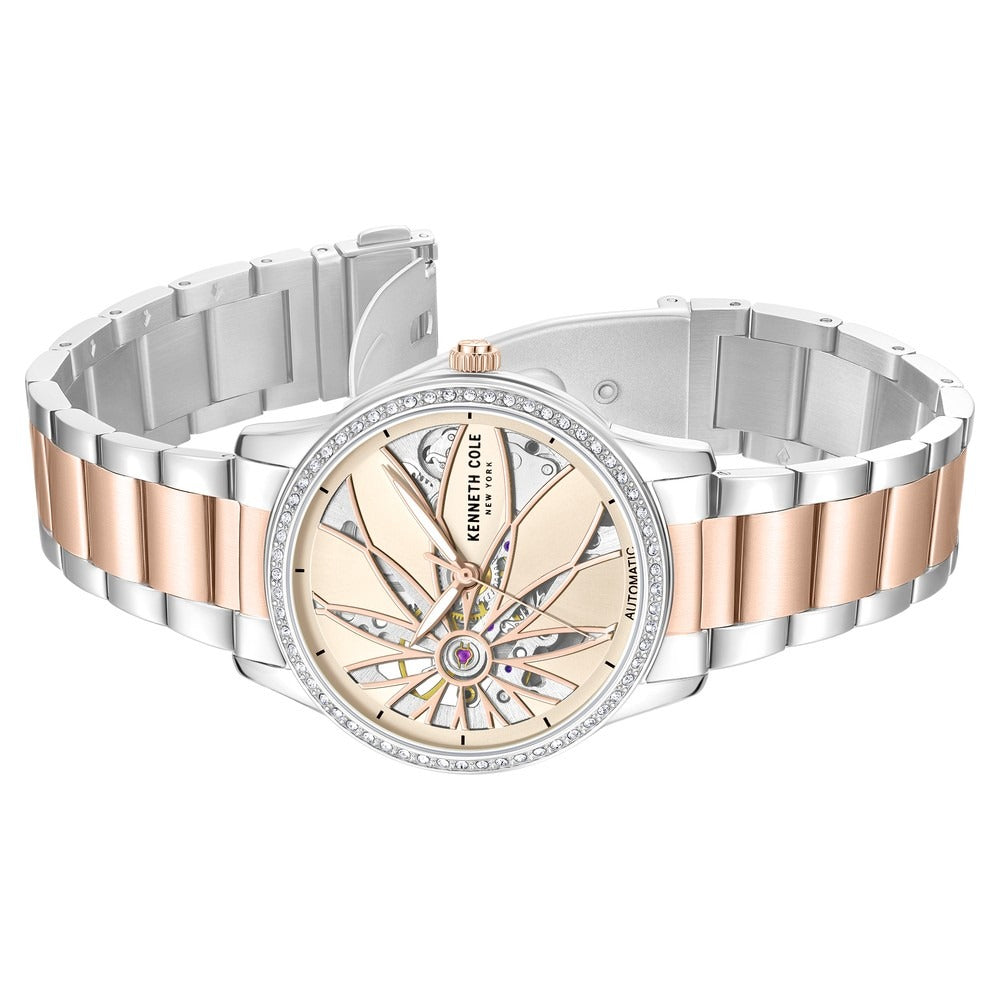 Kenneth Cole Automatic Rose Gold Dial Two Toned Stainless Steel Strap Watch For Women