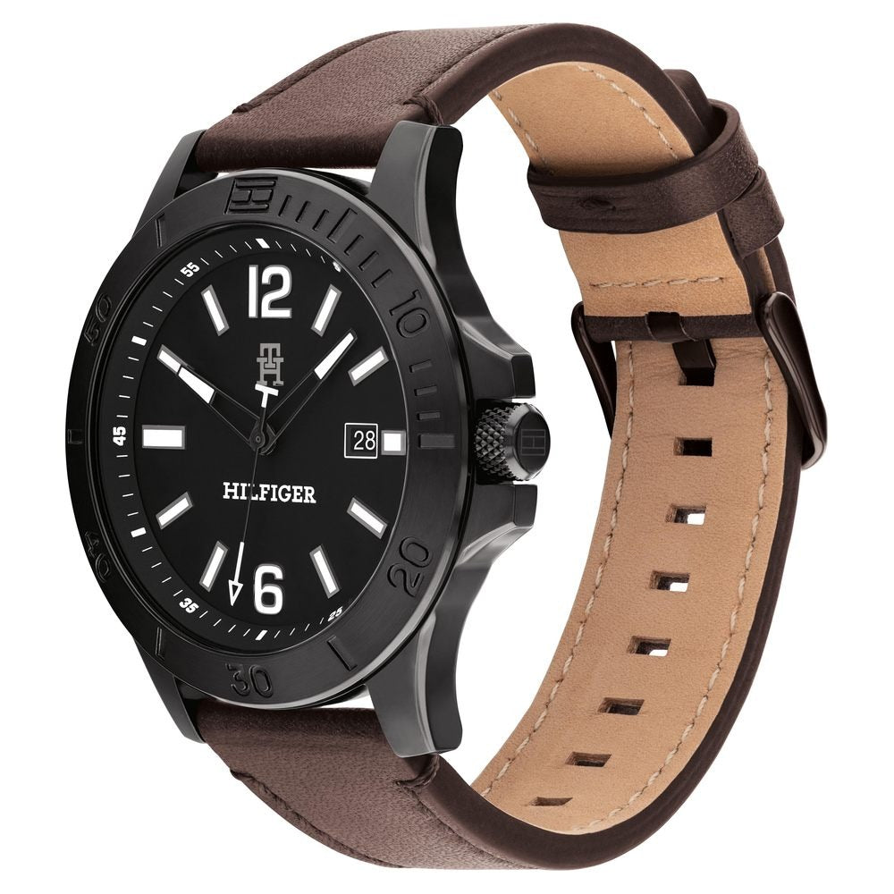Tommy Hilfiger Black Dial Brown Colour Leather Strap Watch for Men
