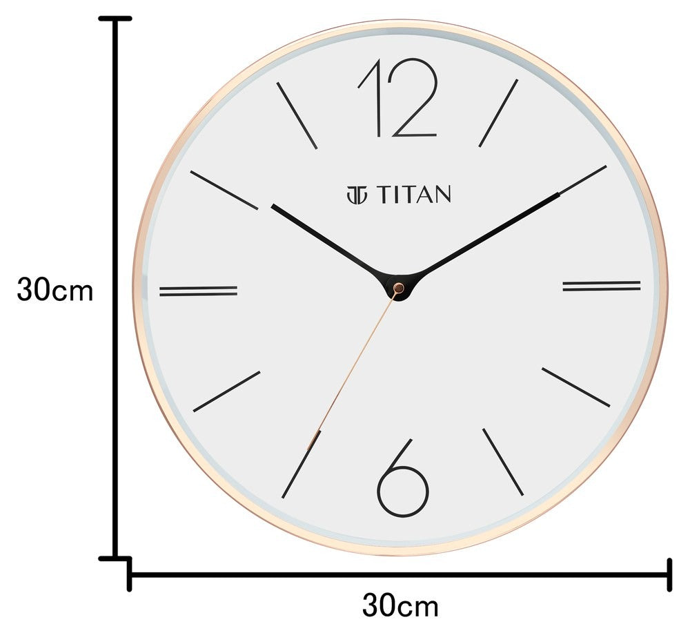 Titan Metallic Wall Clock White Dial Silent Sweep Technology with size 30 cm x 30 cm (Medium)