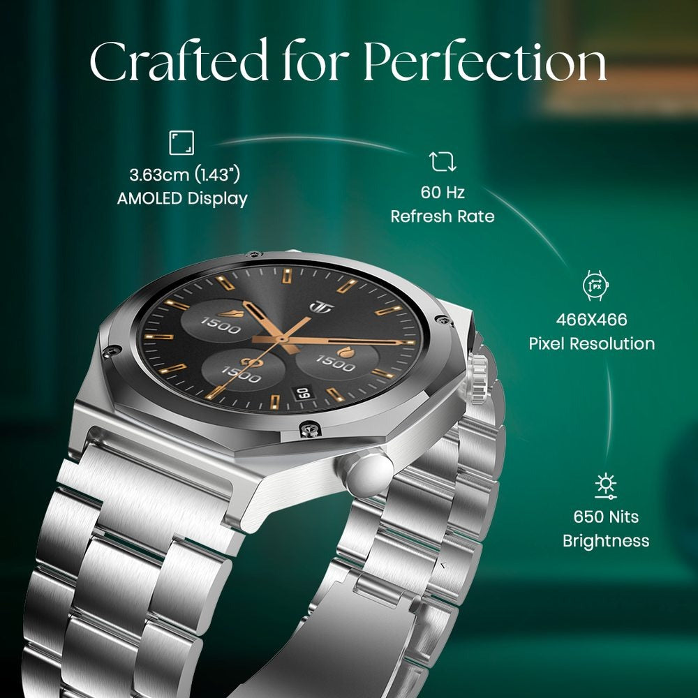 Titan Maestro Premium Metal Smartwatch with AllÂ SS construction, SingleSync BT Calling, Functional Crown