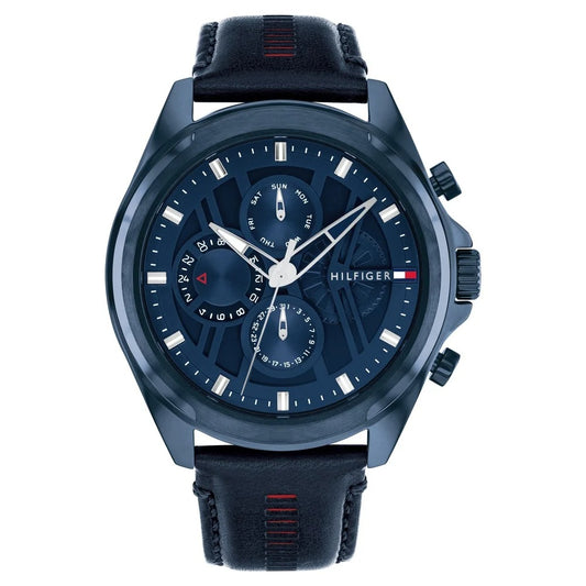 Tommy Hilfiger Multifunction Blue Dial Blue Color Leather Strap Watch For Men