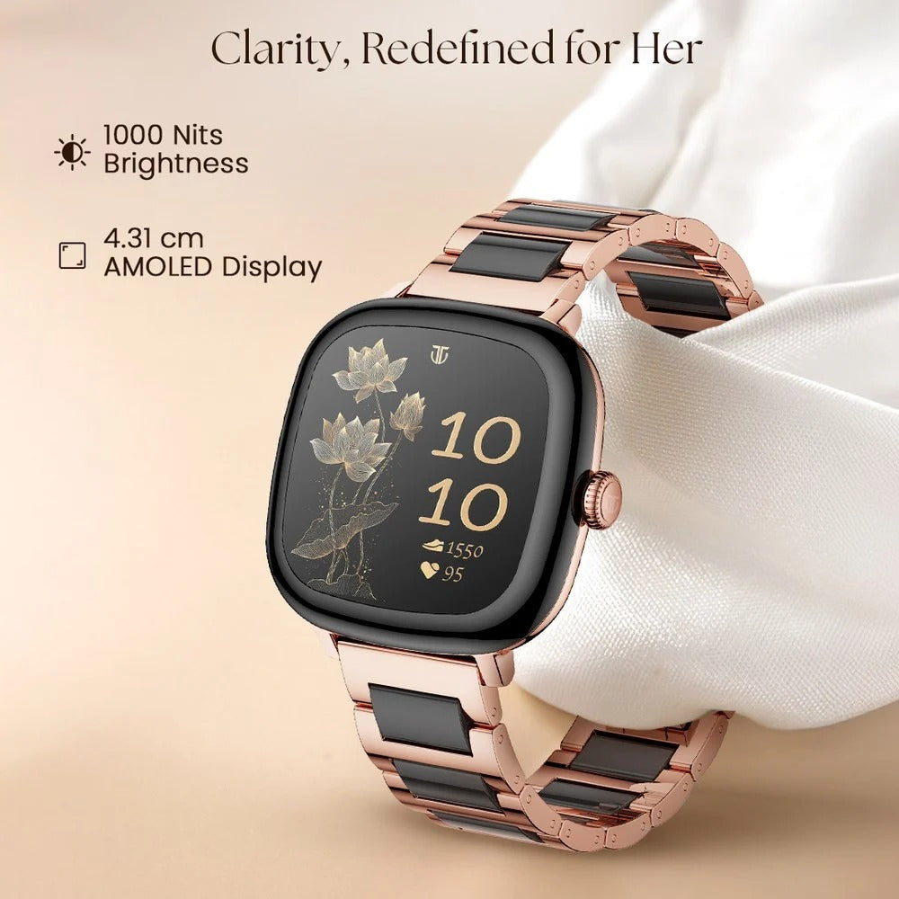 Titan AiRA Women Smartwatch 1.70" inch AMOLED Display, AI Chat, Functional Crown, 24/7 Health Suite, HRM, Luna Wellness.