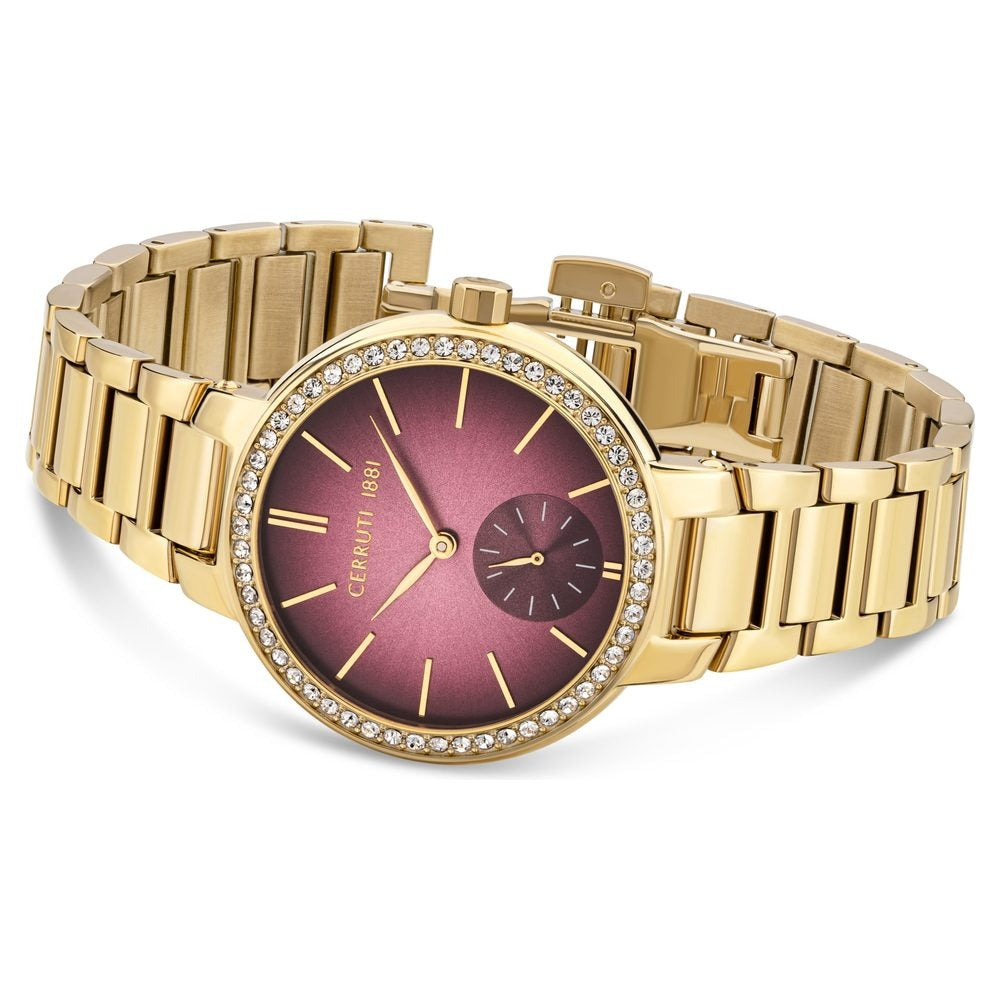 Cerruti 1881 Quartz Multifunction Red Dial Stainless Steel Strap Watch for Women