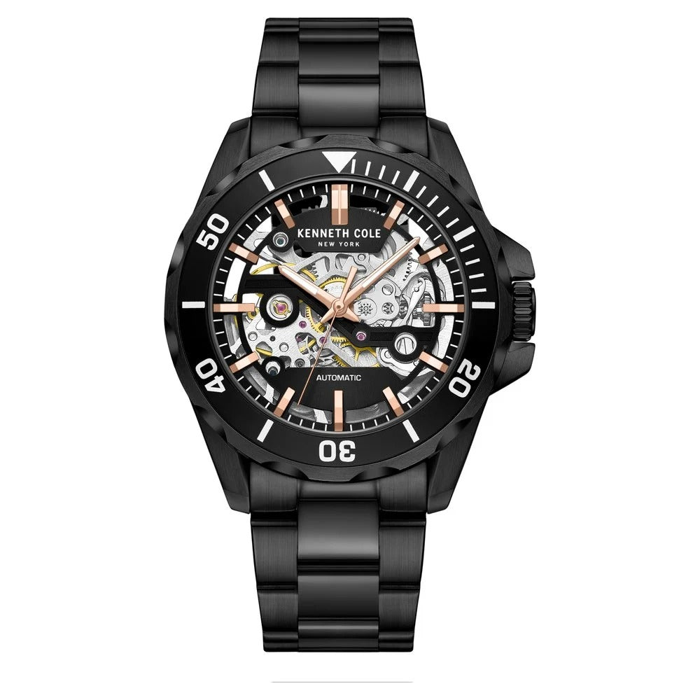 Kenneth Cole Automatic Black Dial With Black Stainless Steel Strap Watch For Men