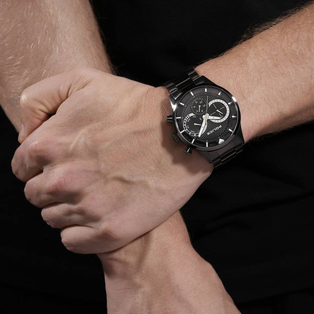 Police Quartz Multifunction Black Dial Grey Stainless Steel Strap Watch for Men