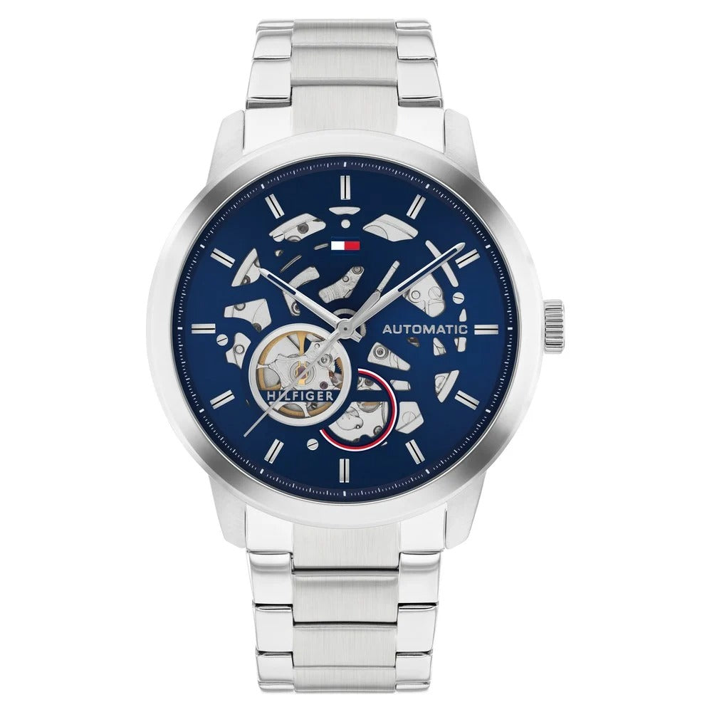 Tommy Hilfiger Automatic Blue Dial Silver Color Stainless Steel Strap Watch For Men