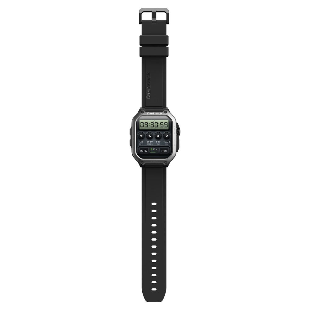 Fastrack Active Pro with 4.69 cm AMOLED Display and AOD, Functional Crown, BT Calling Rugged Smartwatch with Black Strap
