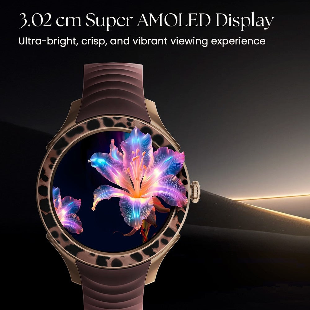 Fastrack Ella Women Smartwatch with 1.2" inch AMOLED Display, Patterned Bezel , AI Watchface & AI Chat, Functional Crown
