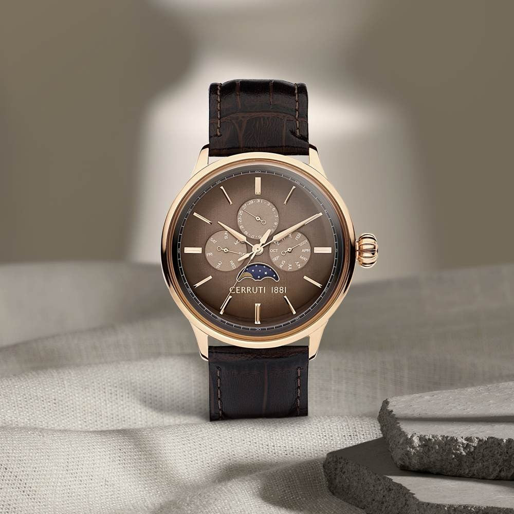 Cerruti 1881 Brown Dial Leather Strap Watch for Men