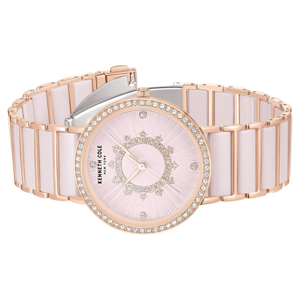 Kenneth Cole Quartz Analog Pink Dial Pink Stainless Steel & Ceramic Strap Watch For Women