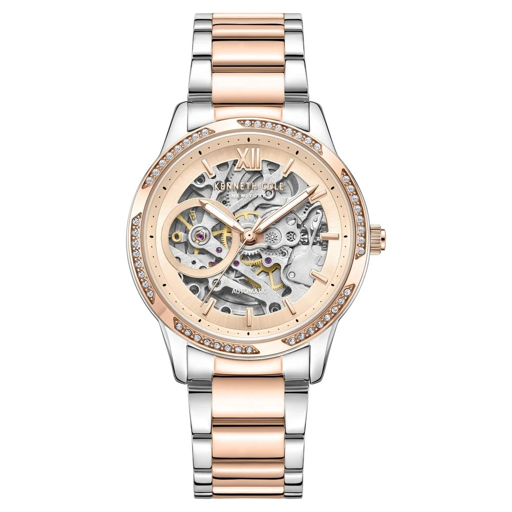 Kenneth Cole Automatic Rose Gold Dial Stainless Steel Strap Watch for Women