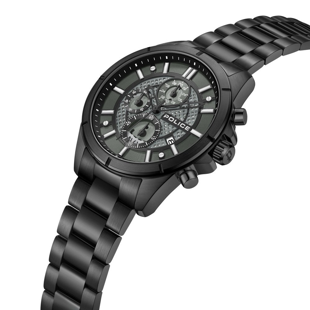 Police Chronograph Black Dial Black Color Stainless Steel Strap Watch For Men