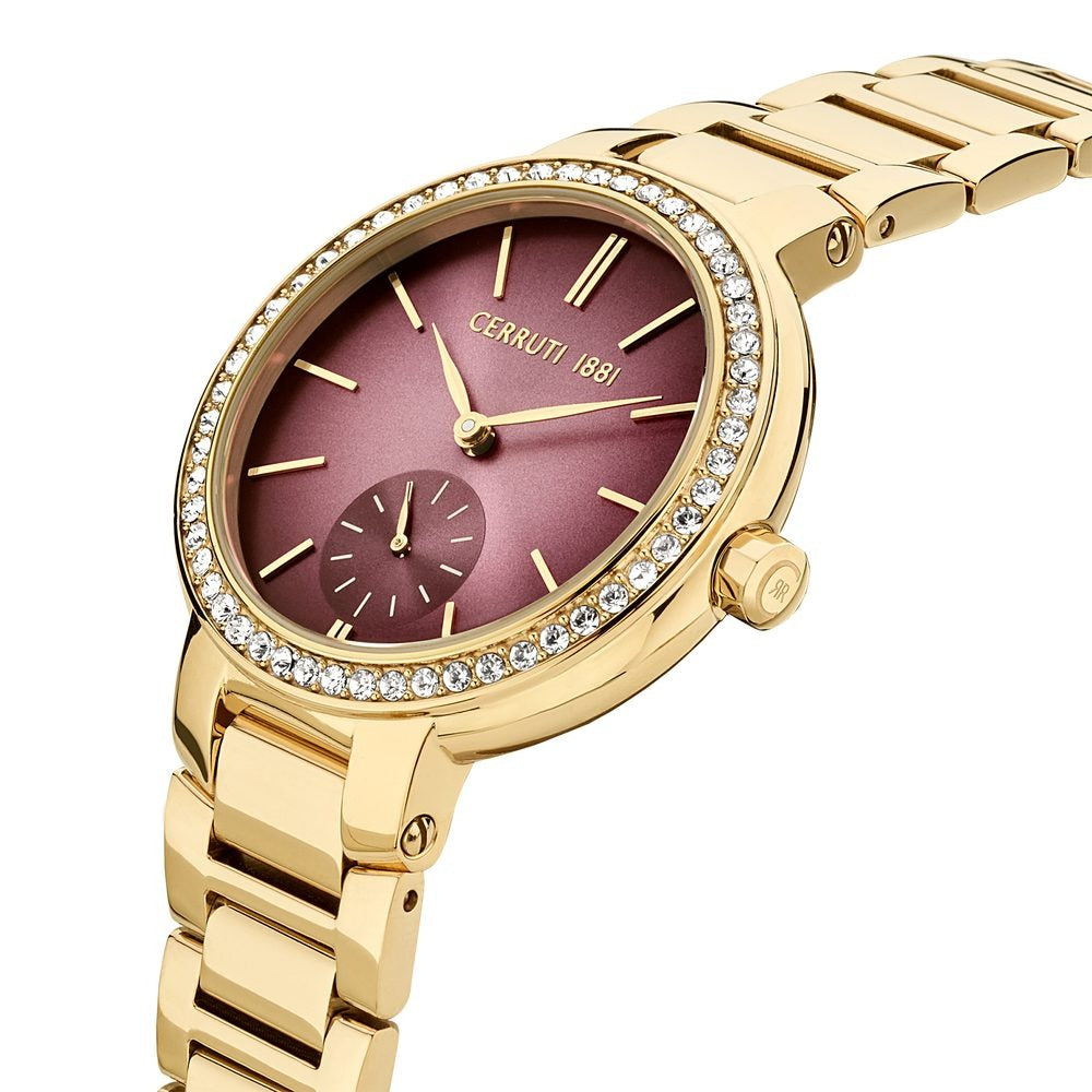 Cerruti 1881 Quartz Multifunction Red Dial Stainless Steel Strap Watch for Women