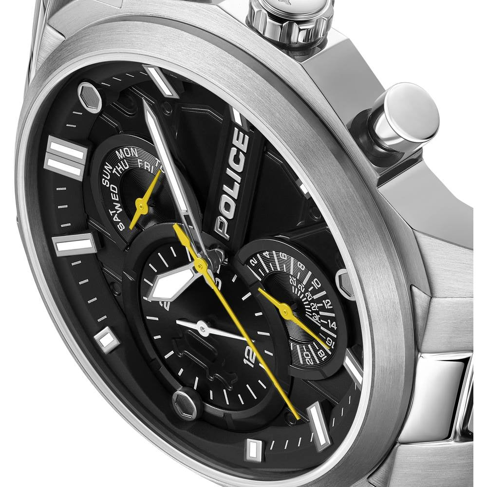 Police Quartz Multifunction Black Dial Silver Stainless Steel Strap Watch for Men