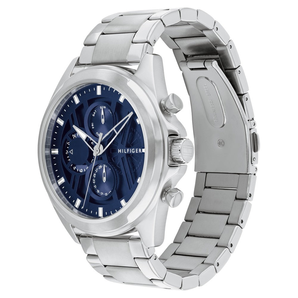 Tommy Hilfiger Multifunction Blue Dial Silver Color Stainless Steel Strap Watch For Men