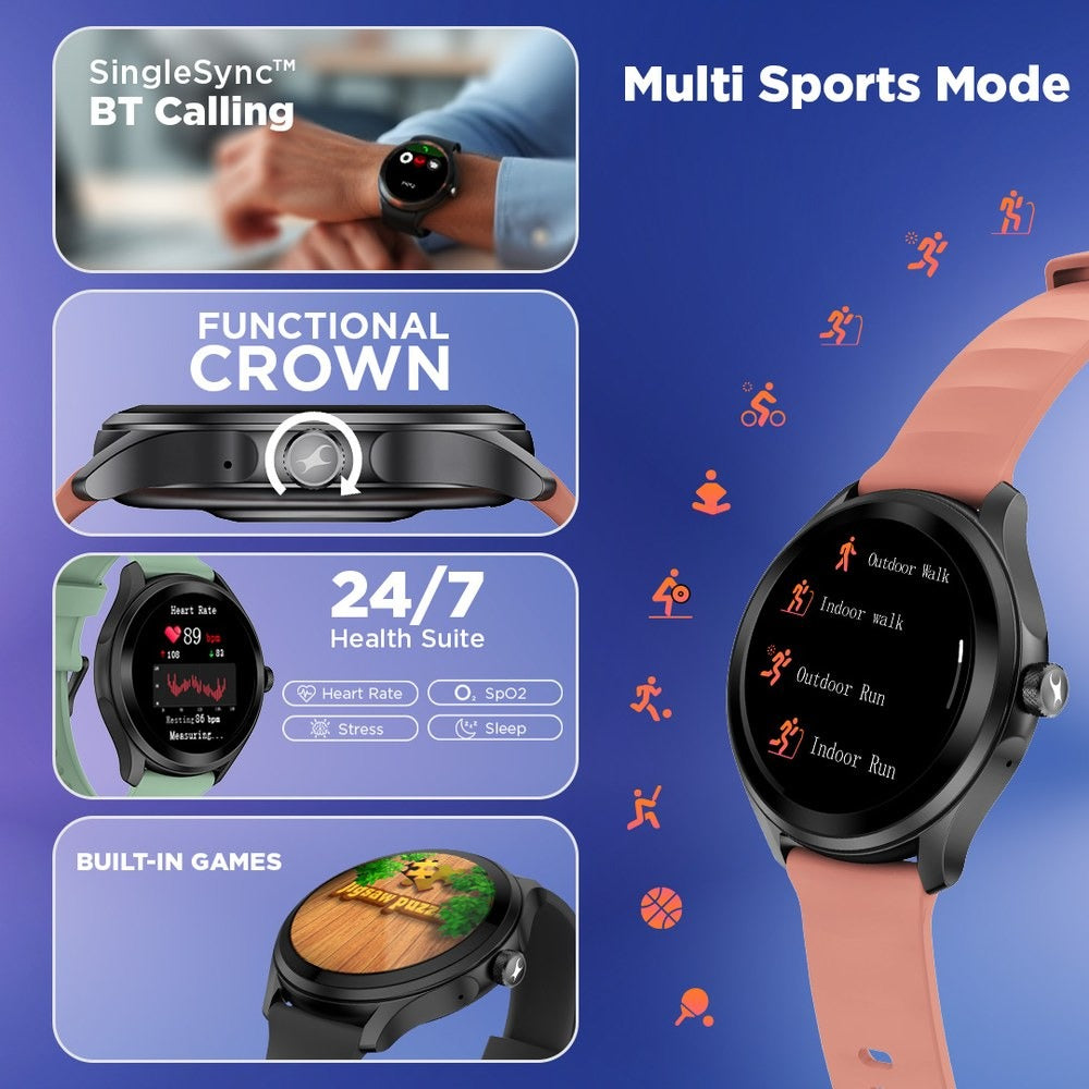 Fastrack VOX Pro Smartwatch 3.5CM Ultra Vu Display, Offline Voice Commands, Functional Crown, HRM, Multiple Menu Styles