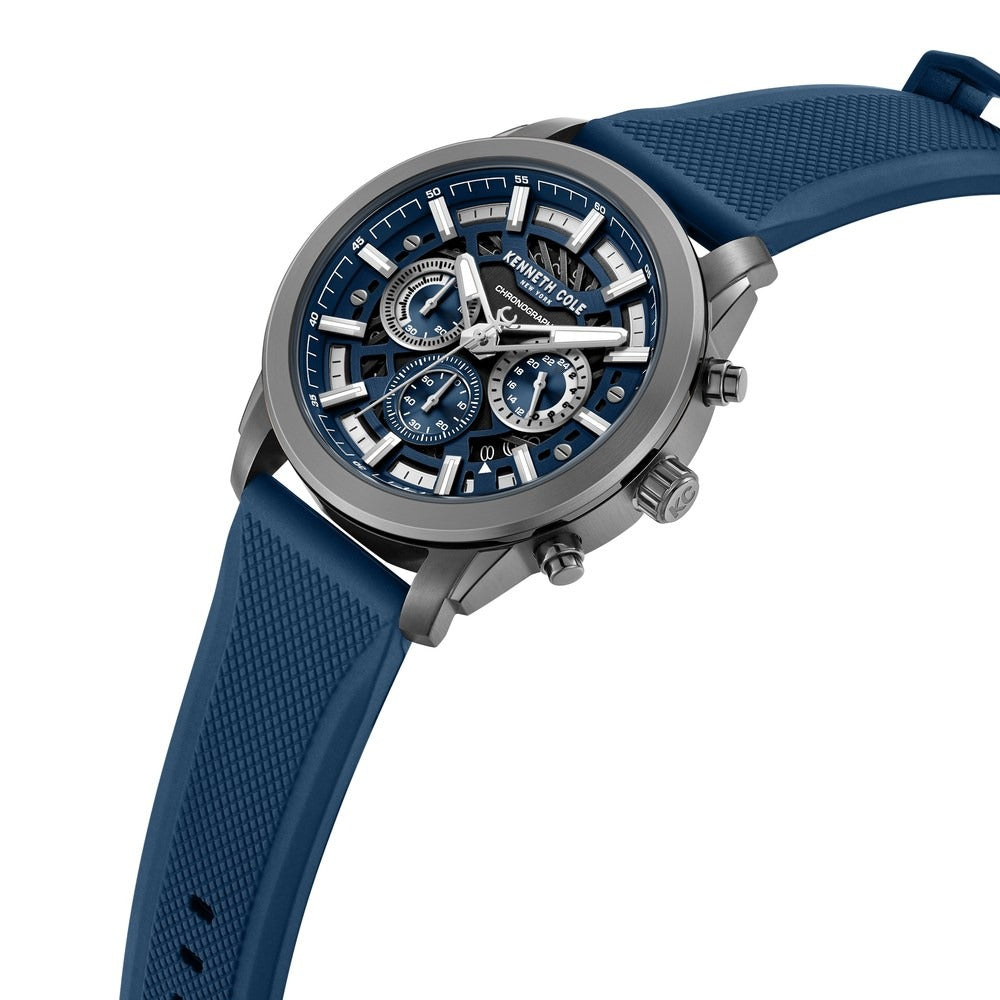 Kenneth Cole Quartz Multifunction Blue Dial Blue Colour Silicone Strap Watch For Men
