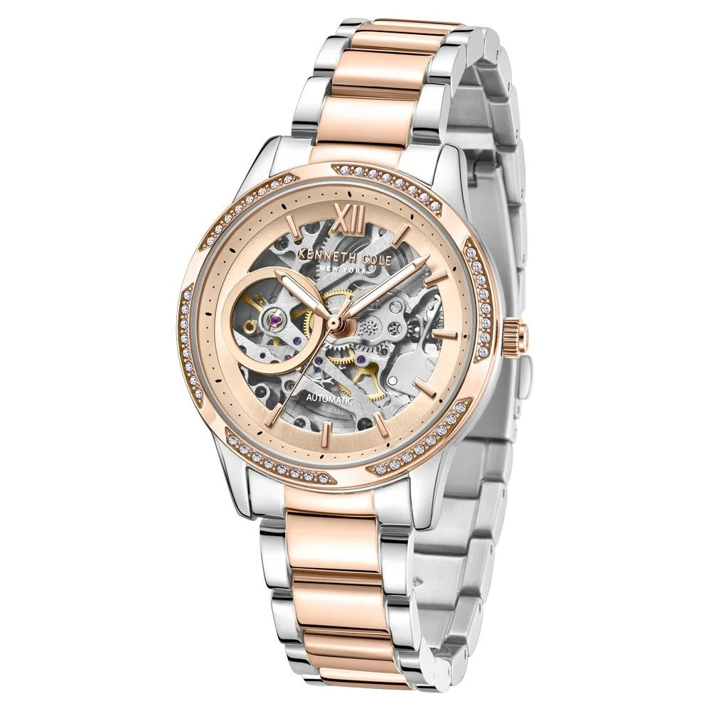 Kenneth Cole Automatic Rose Gold Dial Stainless Steel Strap Watch for Women