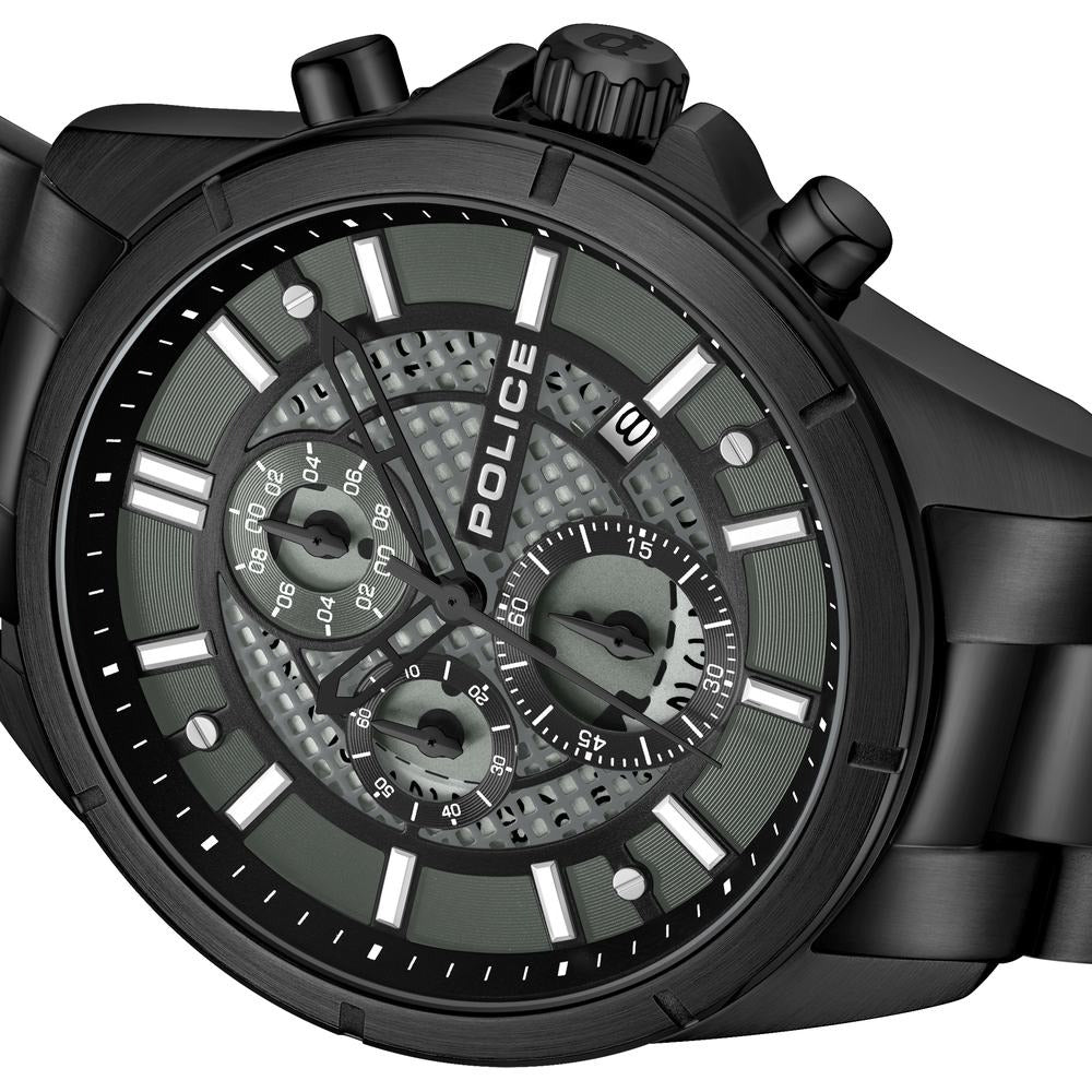 Police Chronograph Black Dial Black Color Stainless Steel Strap Watch For Men