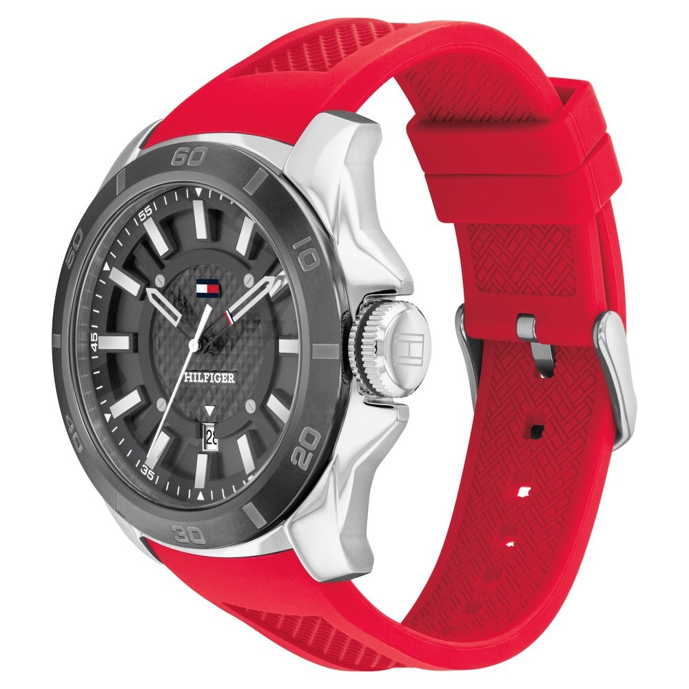 Tommy Hilfiger Quartz Analog with Date Grey Dial Red Silicone Strap Watch for Men