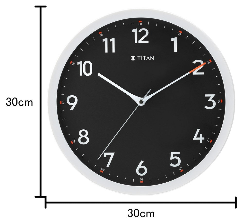 Titan Contemporary Black Wall Clock with Silent Sweep Technology - 30 cm x 30 cm (Medium)
