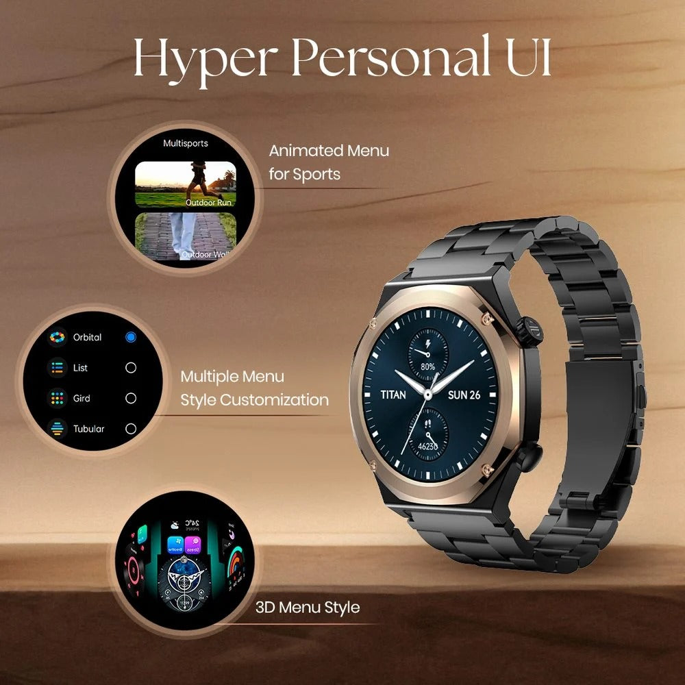 Titan Maestro Premium Metal Smartwatch with AllÂ SS construction, SingleSync BT Calling, Functional Crown