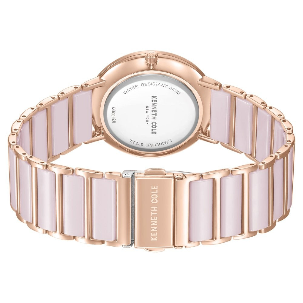 Kenneth Cole Quartz Analog Pink Dial Pink Stainless Steel & Ceramic Strap Watch For Women