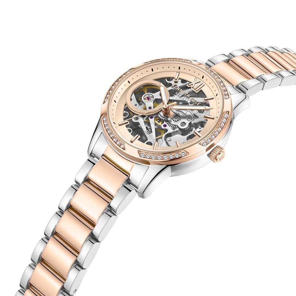 Kenneth Cole Automatic Rose Gold Dial Stainless Steel Strap Watch for Women