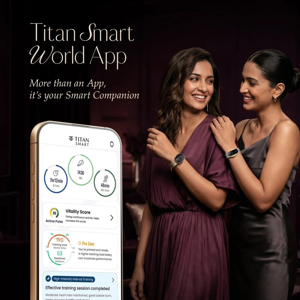 Titan Orbis Women Smartwatch with 1.62" AMOLED Display, Luna Wellness, UV/ AQI Index, Animated Watch faces, QR Hub