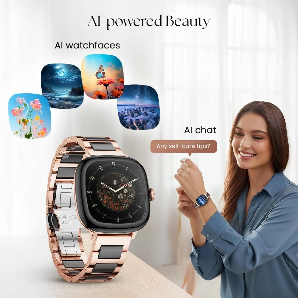 Titan AiRA Women Smartwatch 1.70" inch AMOLED Display, AI Chat, Functional Crown, 24/7 Health Suite, HRM, Luna Wellness.