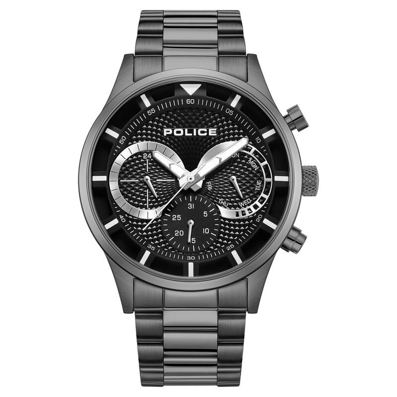 Police Quartz Multifunction Black Dial Grey Stainless Steel Strap Watch for Men