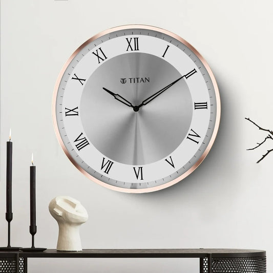 Titan Metallic Wall Clock White Dial with Silent Sweep Technology and Rose Gold Frame - 40.0 cm x 40.0 cm (Large)