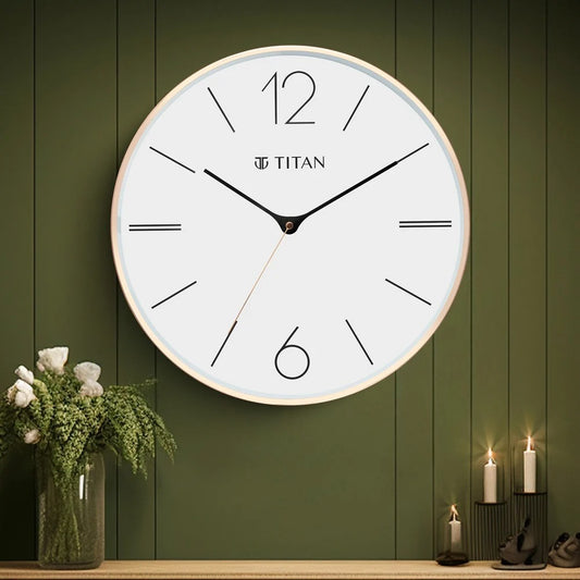 Titan Metallic Wall Clock White Dial with Rose Gold Sleek frame and Silent Sweep Technology - 40.0 cm x 40.0 cm (Large)
