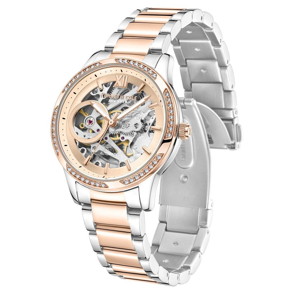 Kenneth Cole Automatic Rose Gold Dial Stainless Steel Strap Watch for Women