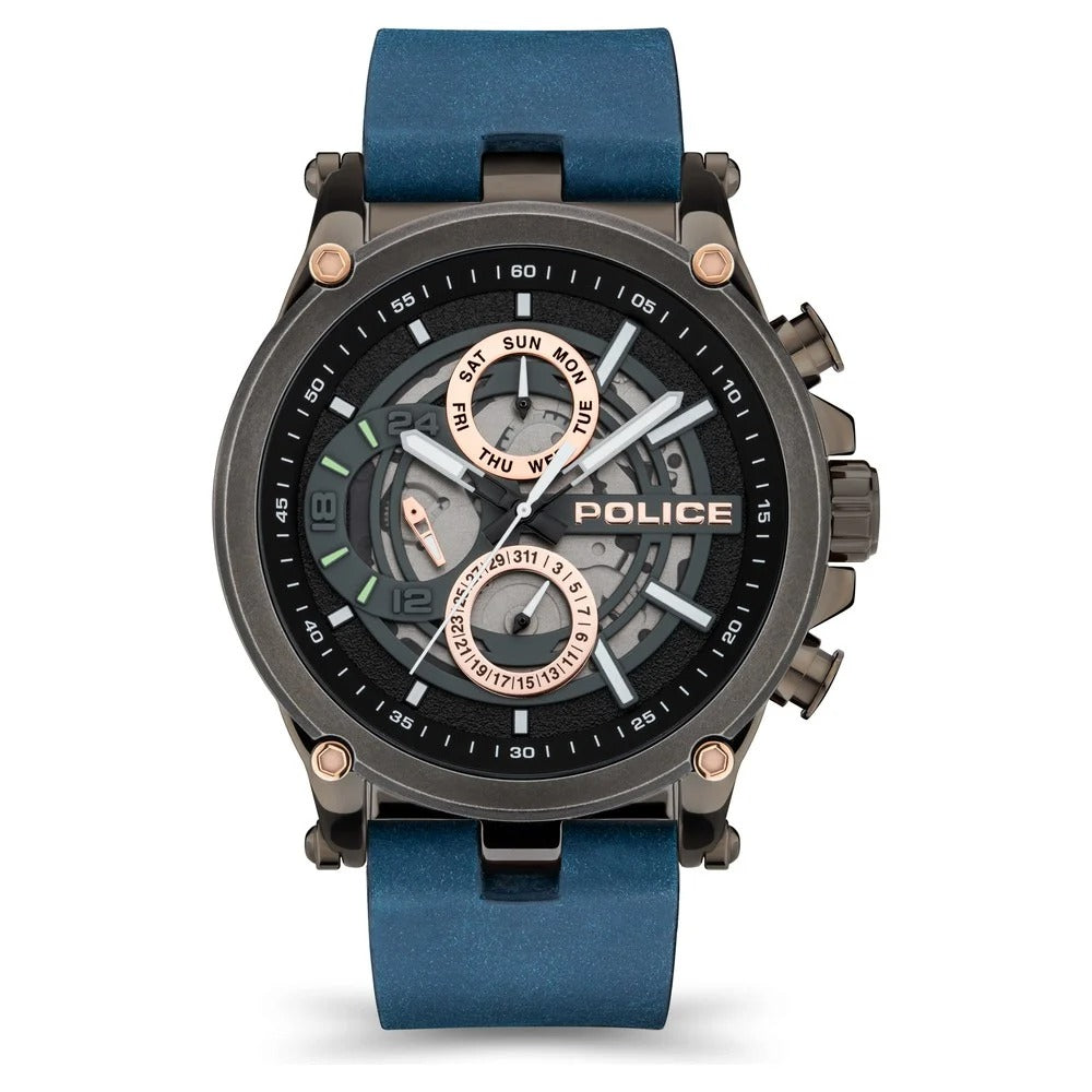 Police Quartz Multifunction Grey Dial Leather Strap Watch for Men